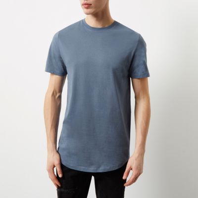 Blue curved hem longliine T-shirt